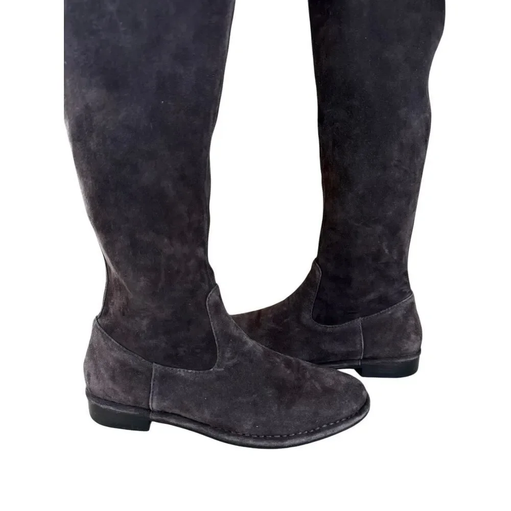 Frye Brown Suede Over-the-Knee Flat Boots with Tie Detail Size 8M